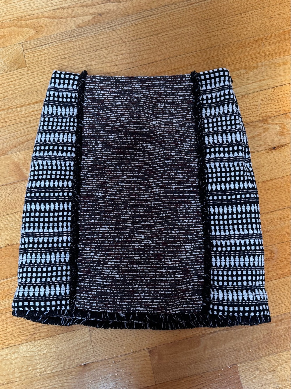 LOFT Black and White Tweed Mini Skirt with Patterned Panels